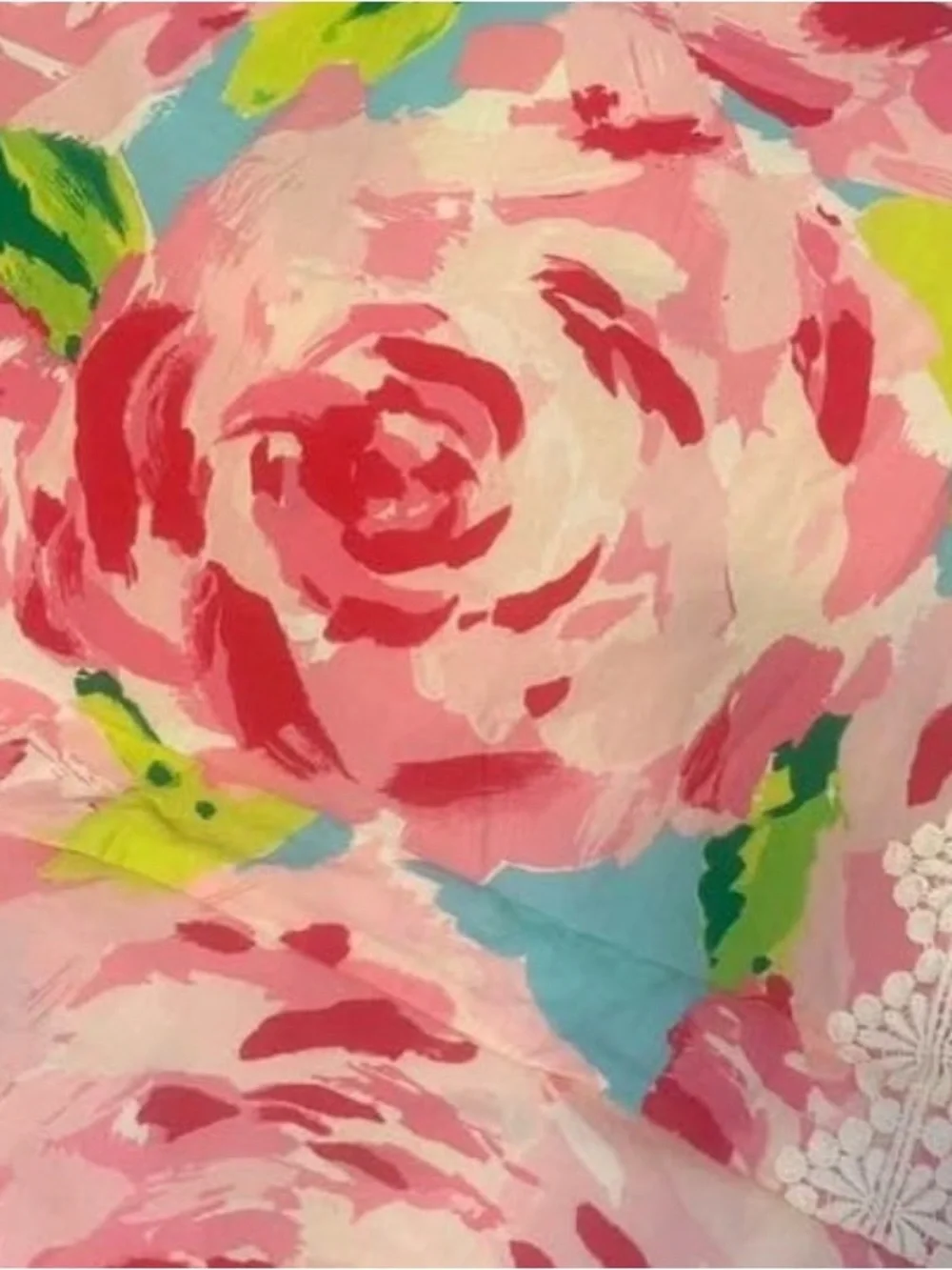 Lilly Pulitzer Pink Rose Floral Duvet Cover with Green Accents